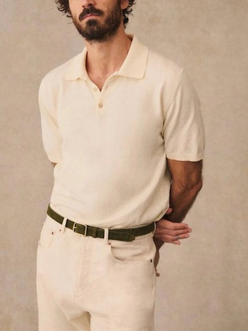 AIDASE  -  Summer Fashion Solid Color Polo Neck Tops Knitting Mens Short Sleeve Button-up Polos Spring Casual Men's Slim Fit Polo Shirts aidase-shop